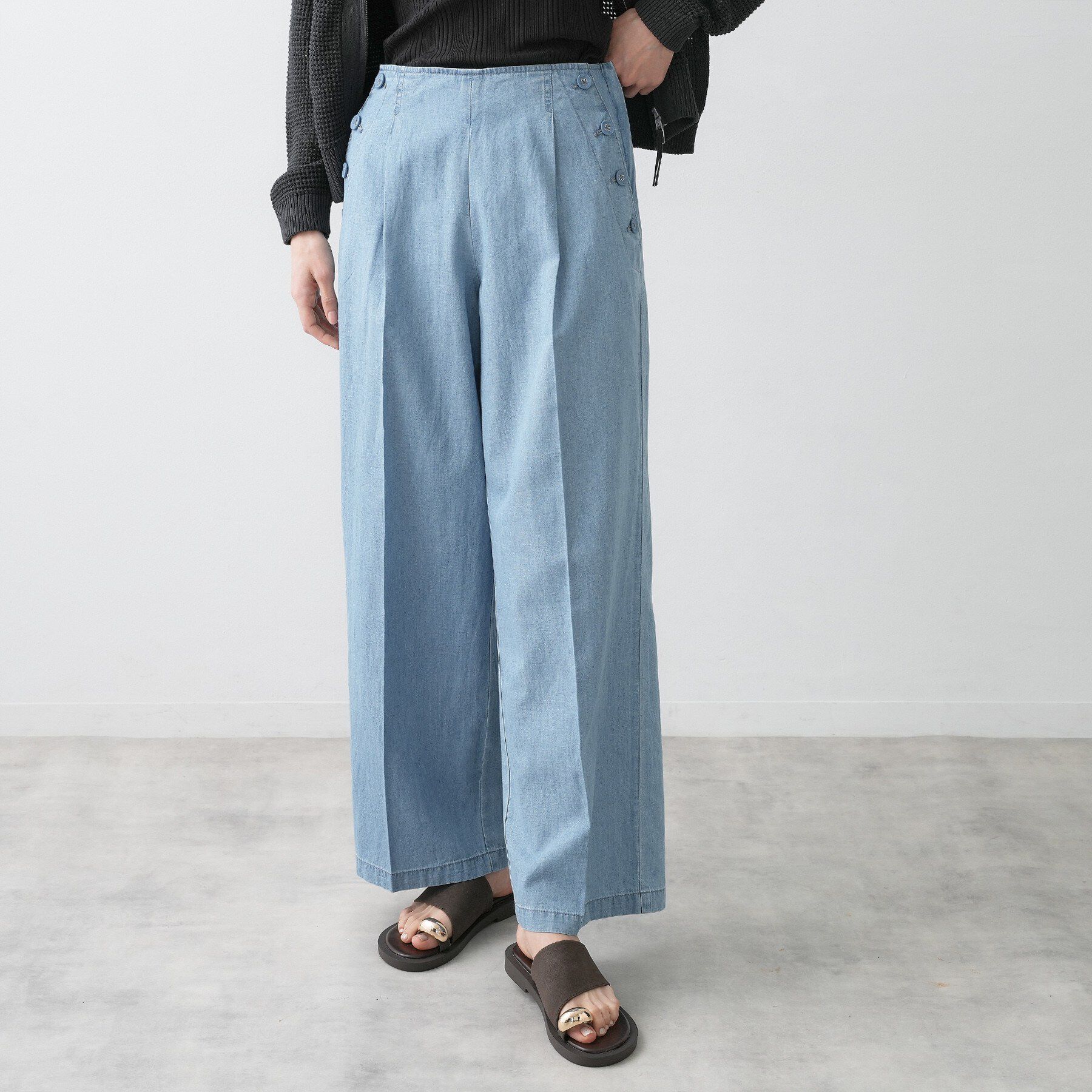 Dessin「【洗える】綿麻マリンワイドデニムパンツ」|その他|サックスブルー(09