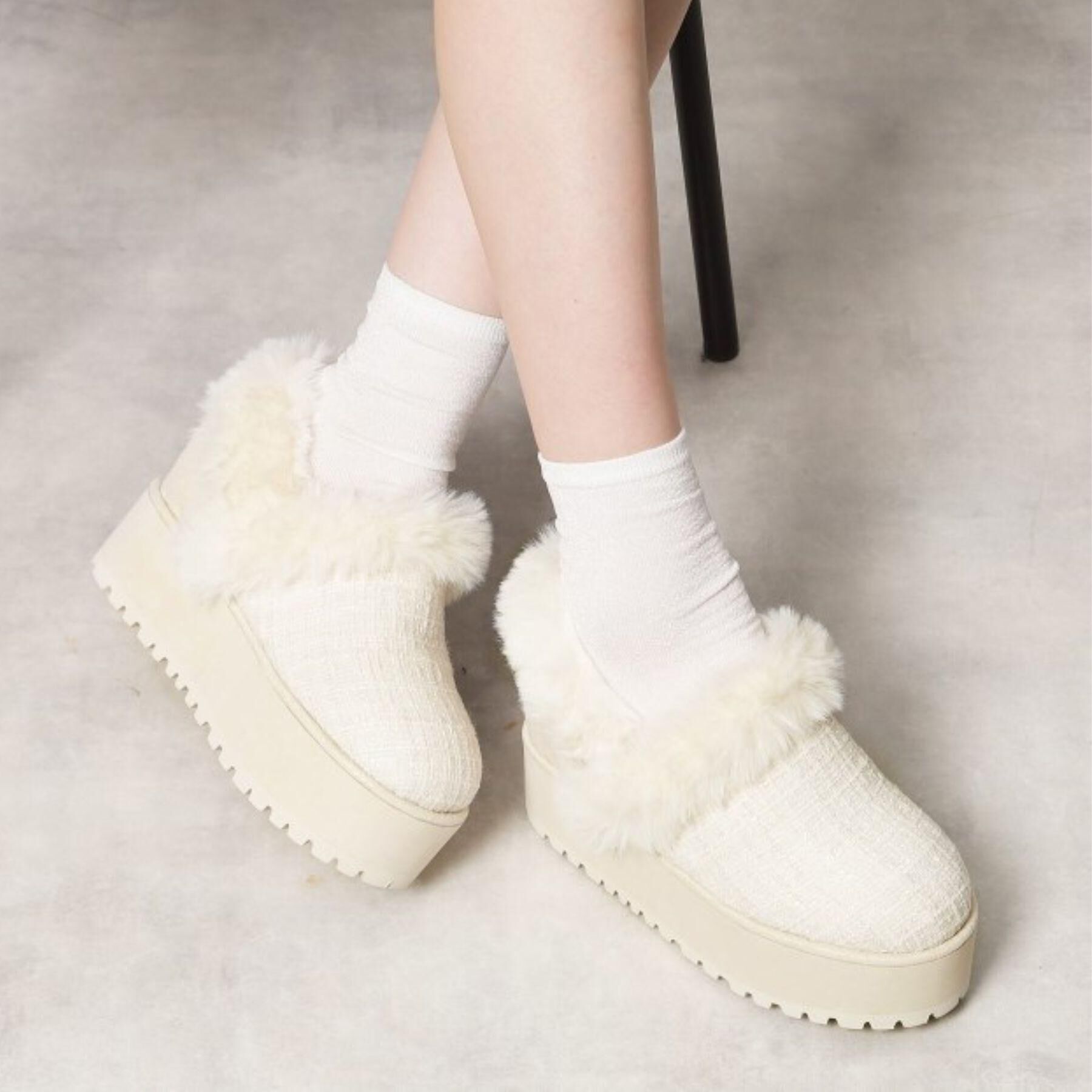 ESPERANZA「厚底2WAYフェイクムートンサボ」|ショートブーツ|アイボリー(304)