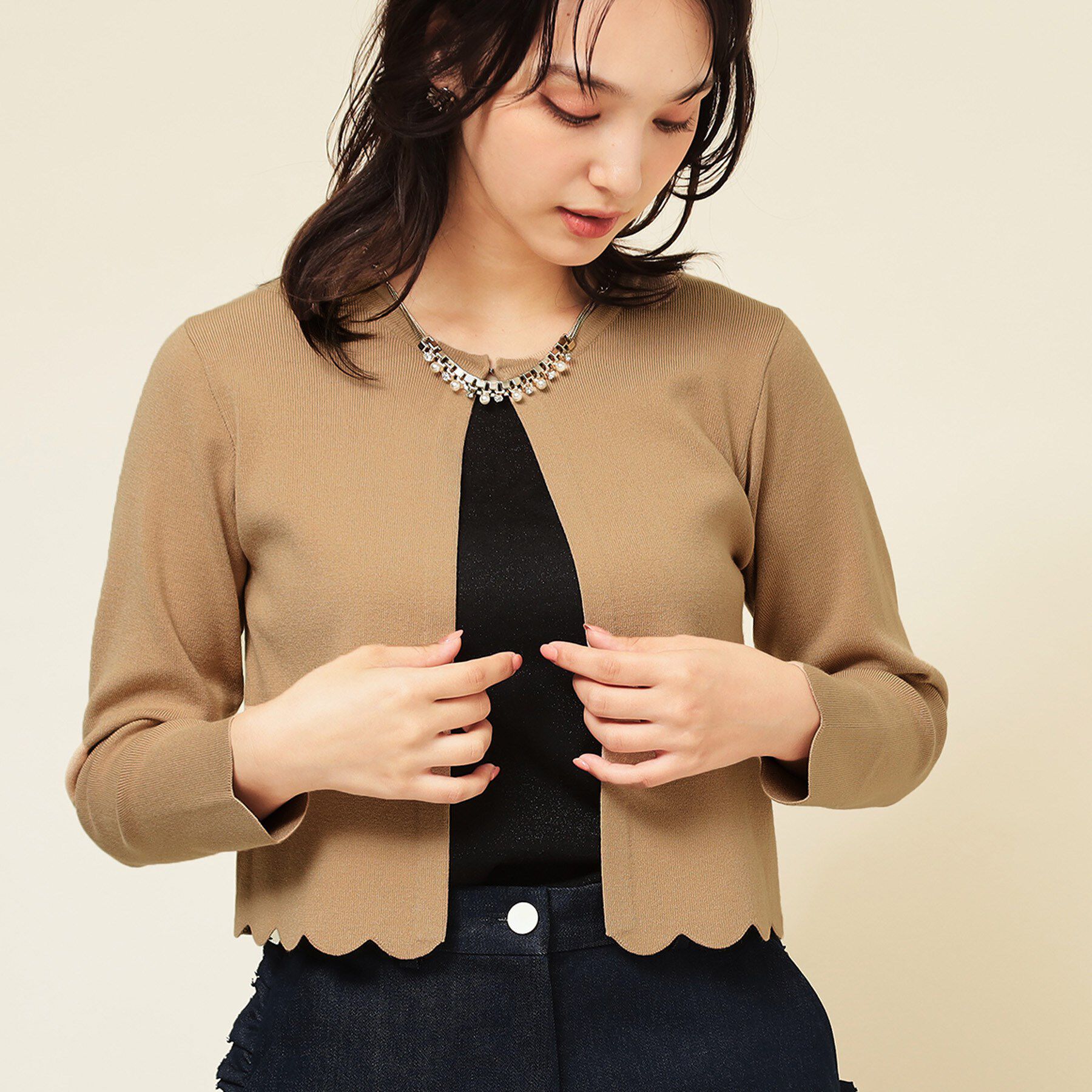 SunaUna「【4色展開／定番】スカラップボレロ」|カーディガン|ベージュ(052)