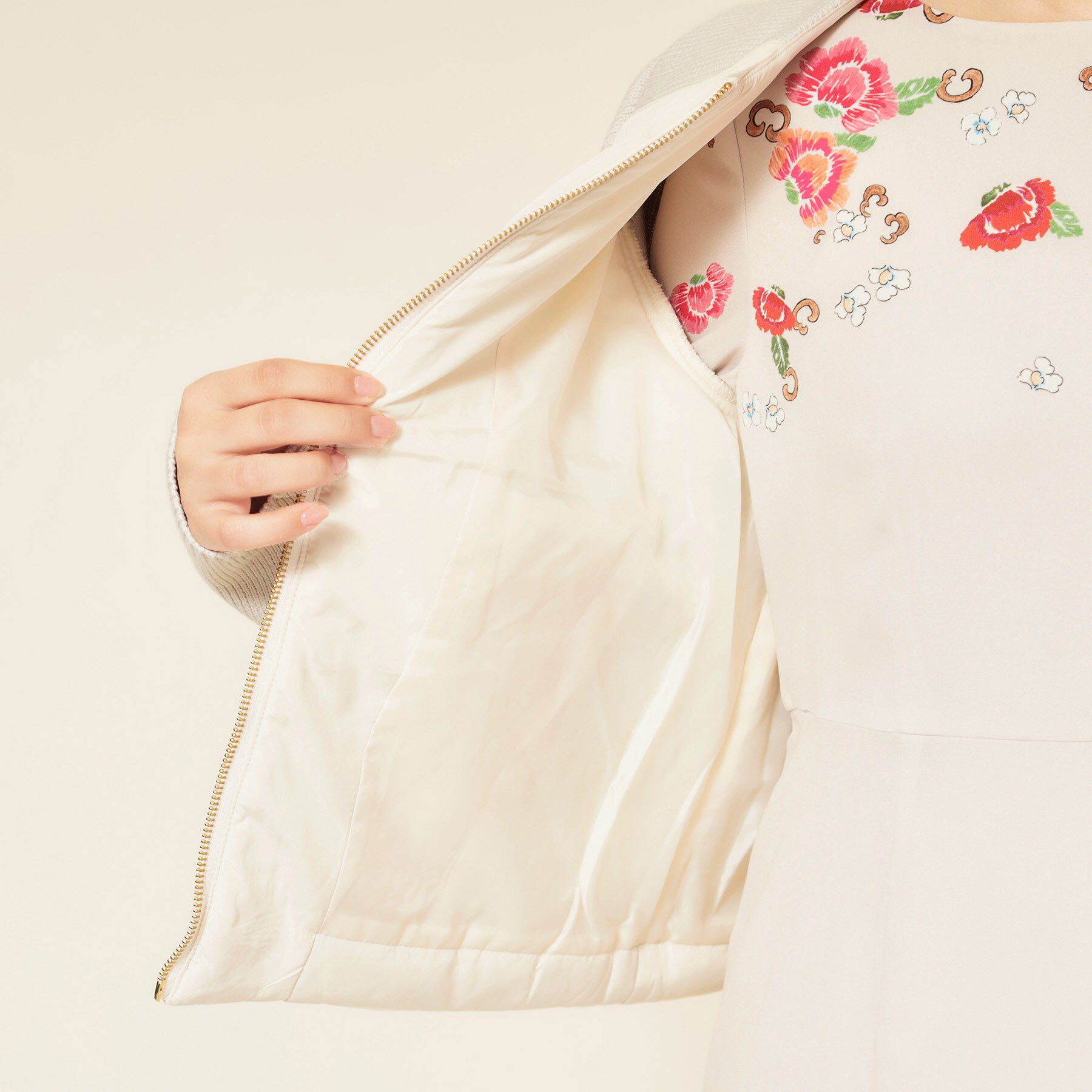 SunaUna「【中綿／キルト】ノーカラーブルゾン」|ノーカラージャケット|