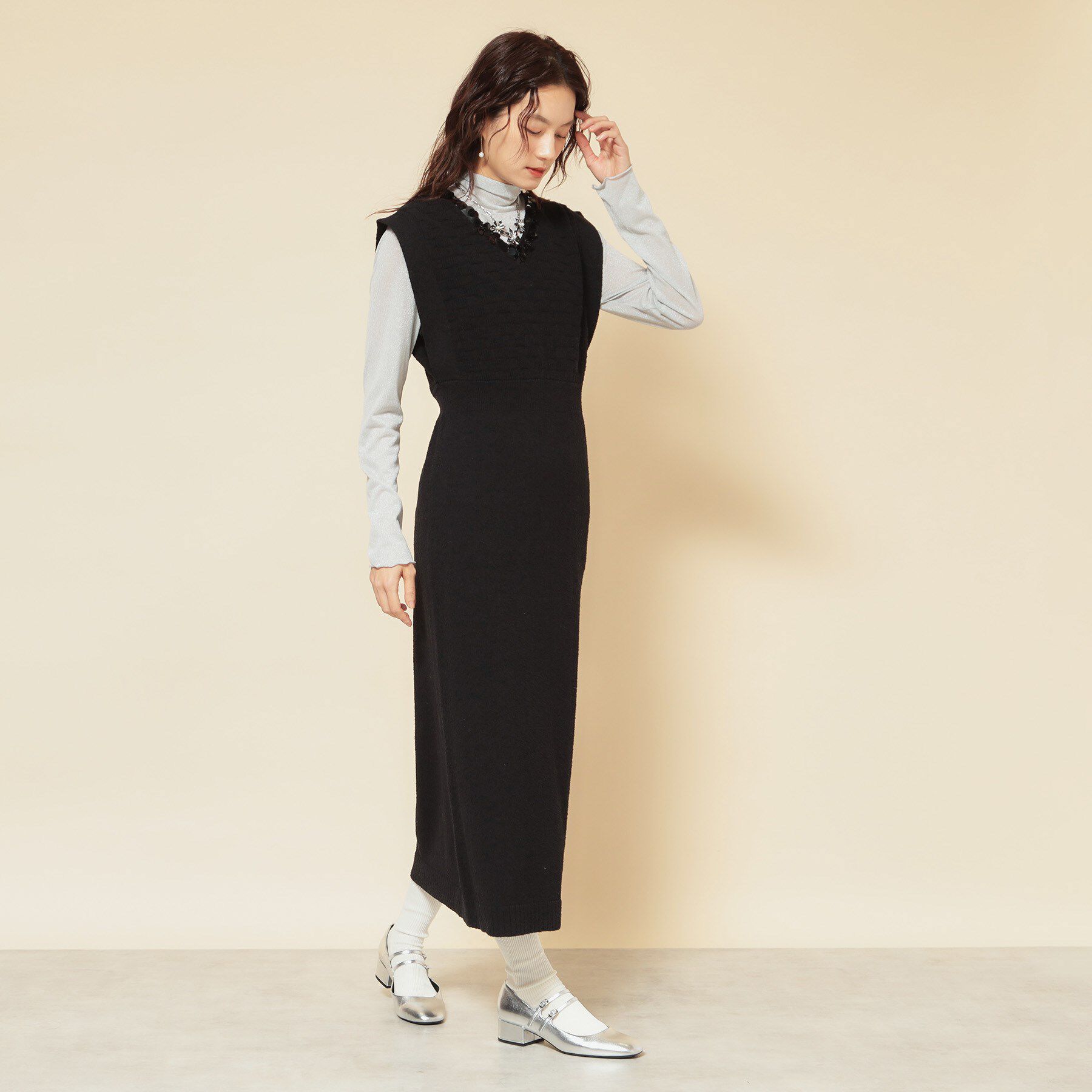 SunaUna「【COLLECTION LINE】スパンコール ニットワンピース」|ワンピース|ブラック(019)