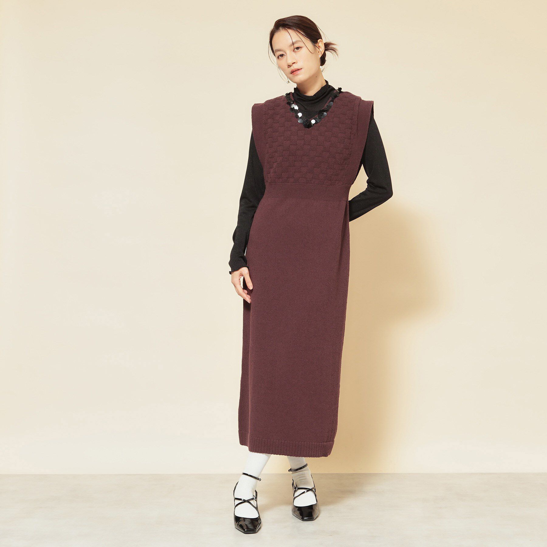 SunaUna「【COLLECTION LINE】スパンコール ニットワンピース」|ワンピース|ブラウン(045)