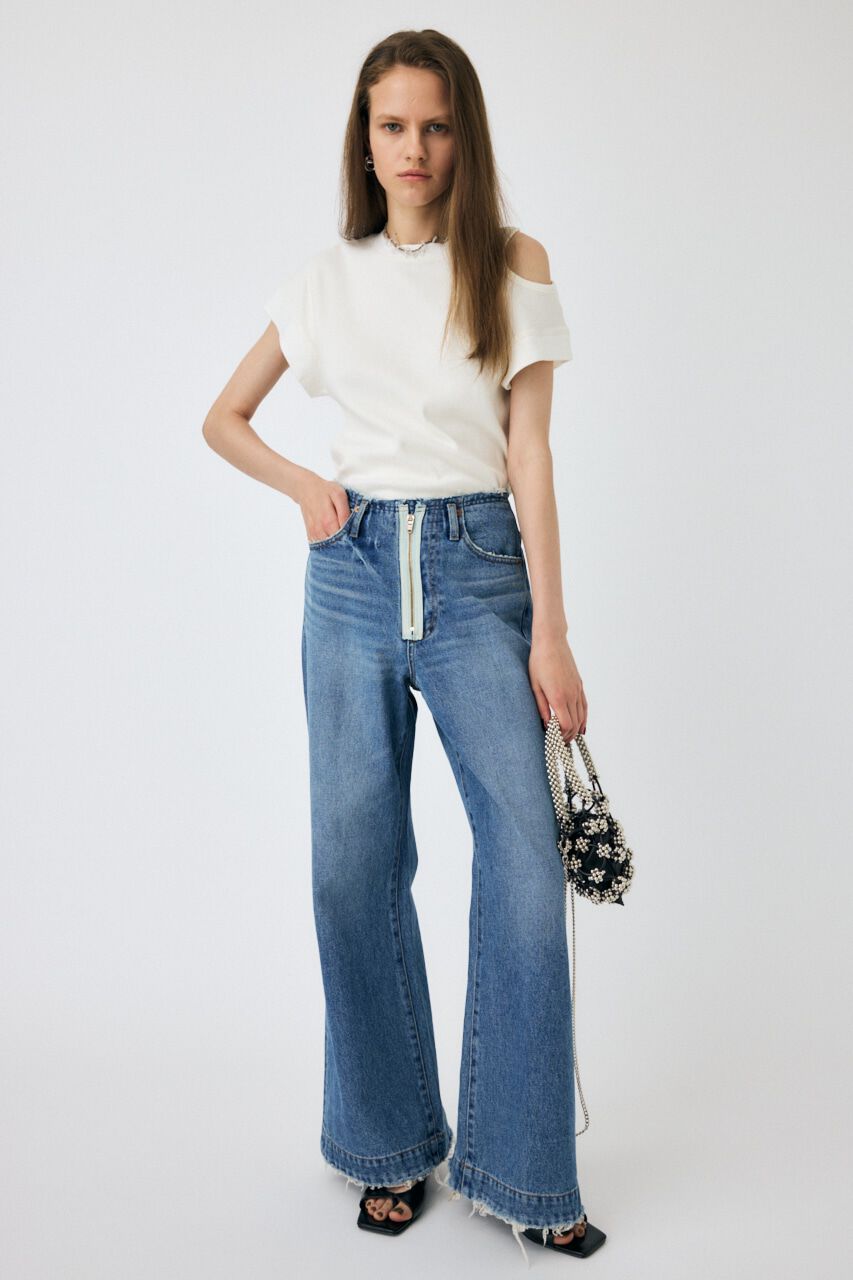 MOUSSY「ZIP DESIGN LOOSE FLARE」|デニム|