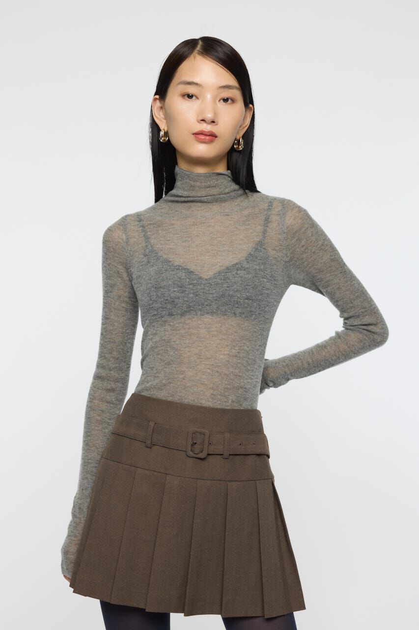 MOUSSY「SHEER TURTLE NECK ニットトップス」|ニット・セーター|T.GRY