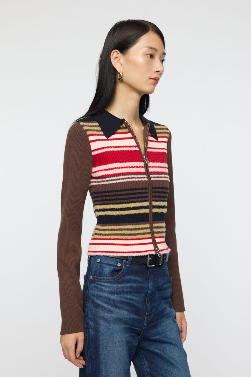 MOUSSY「STRIPE ZIP UP KNIT シャツ」|シャツ・ブラウス|