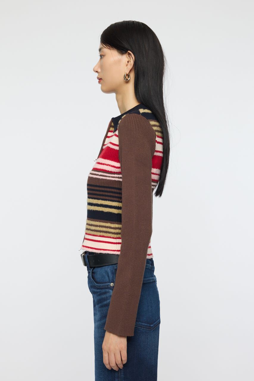 MOUSSY「STRIPE ZIP UP KNIT シャツ」|シャツ・ブラウス|