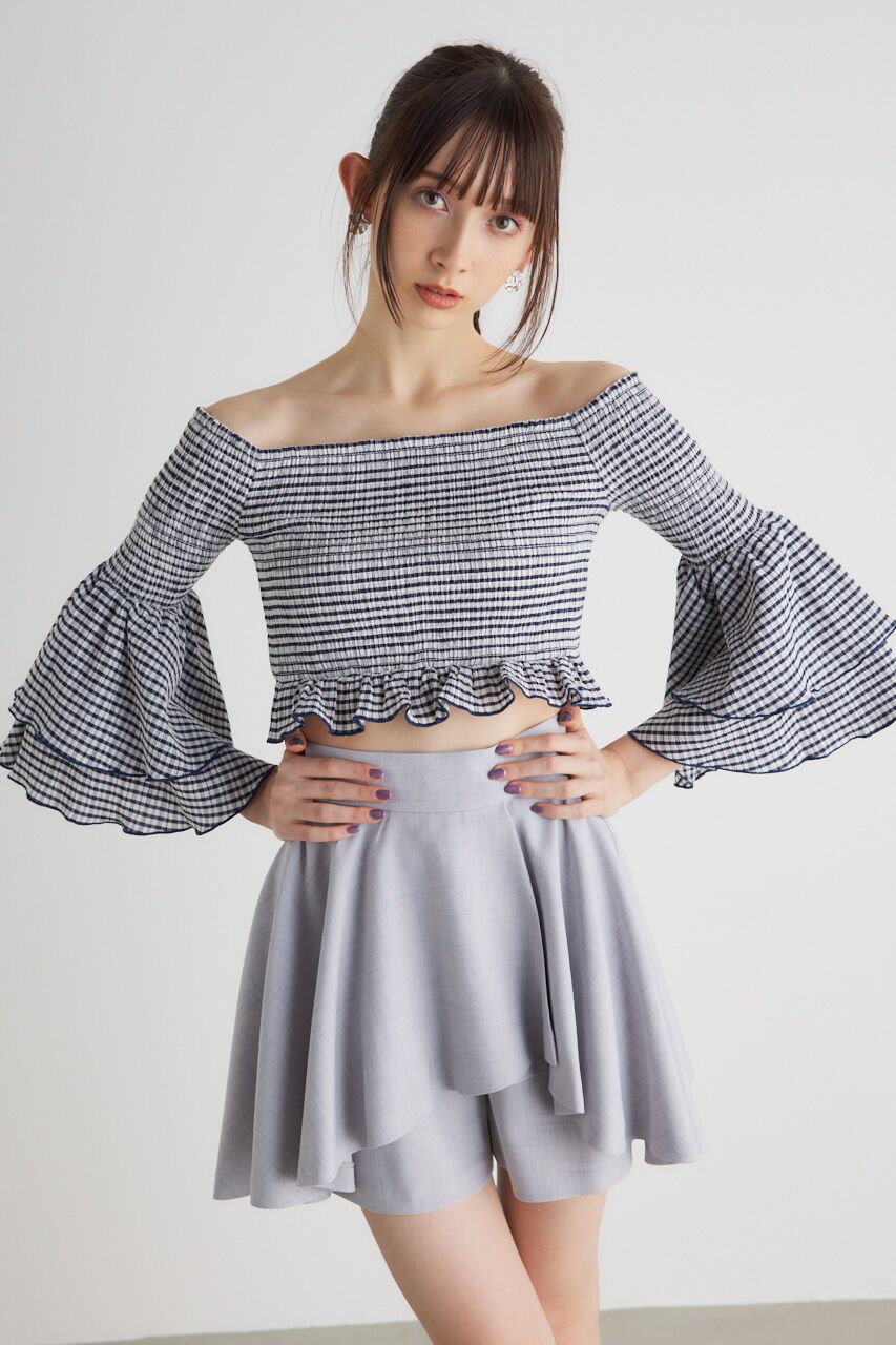 rienda「シャーリングオフショルクロップドTOP」|その他|BLK