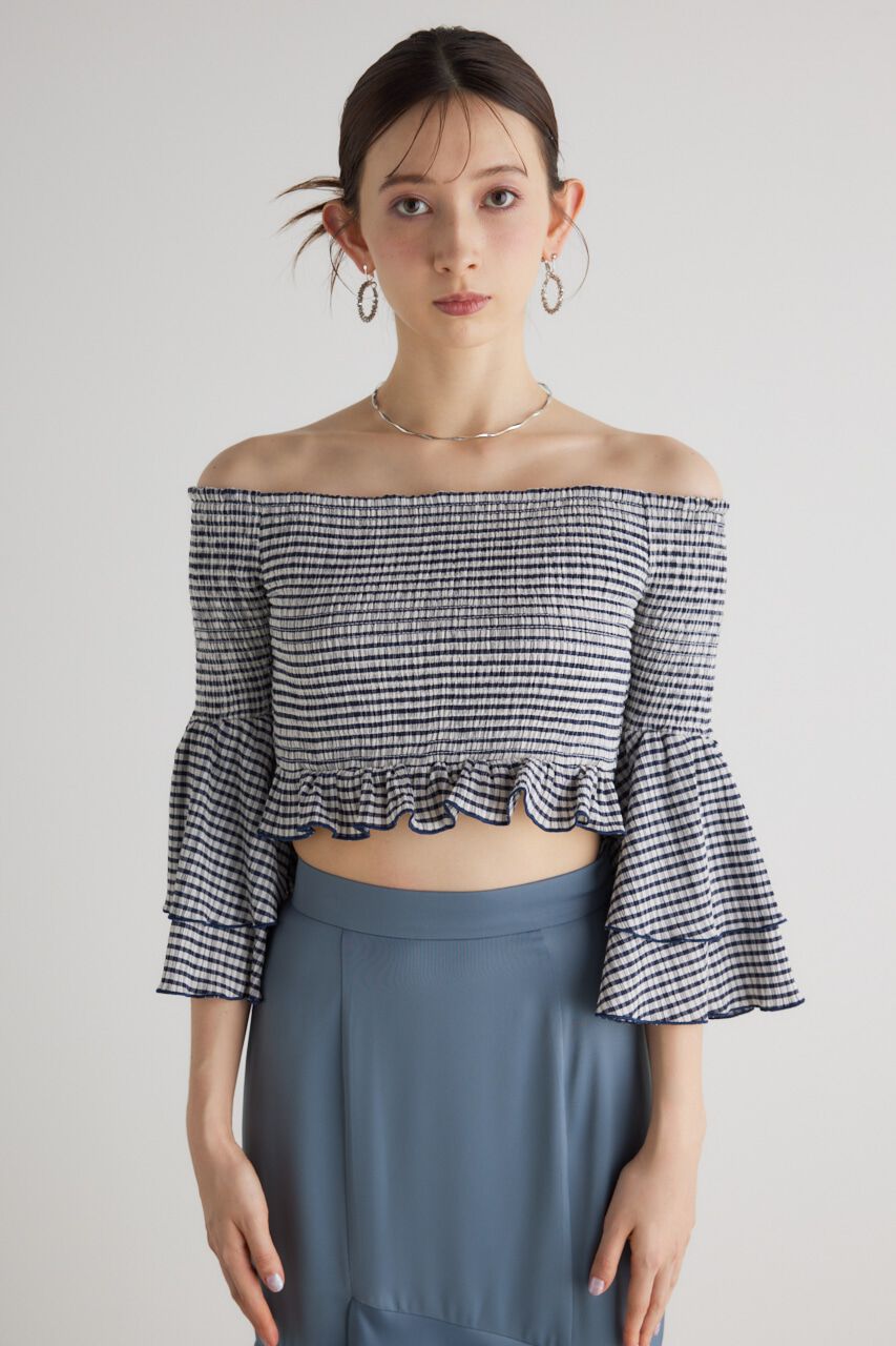 rienda「シャーリングオフショルクロップドTOP」|その他|