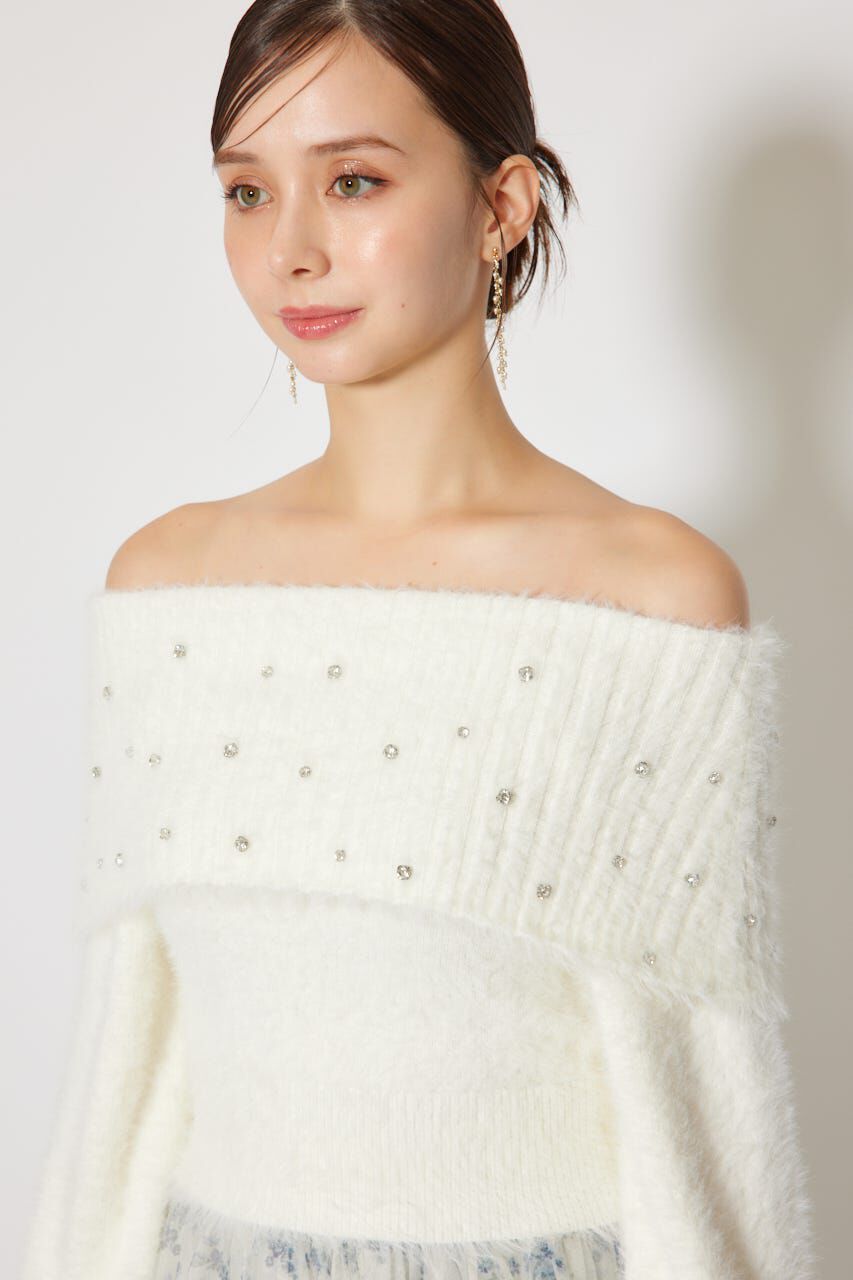 rienda「オフショルビジューシャギーニットトップス」|ニット・セーター|