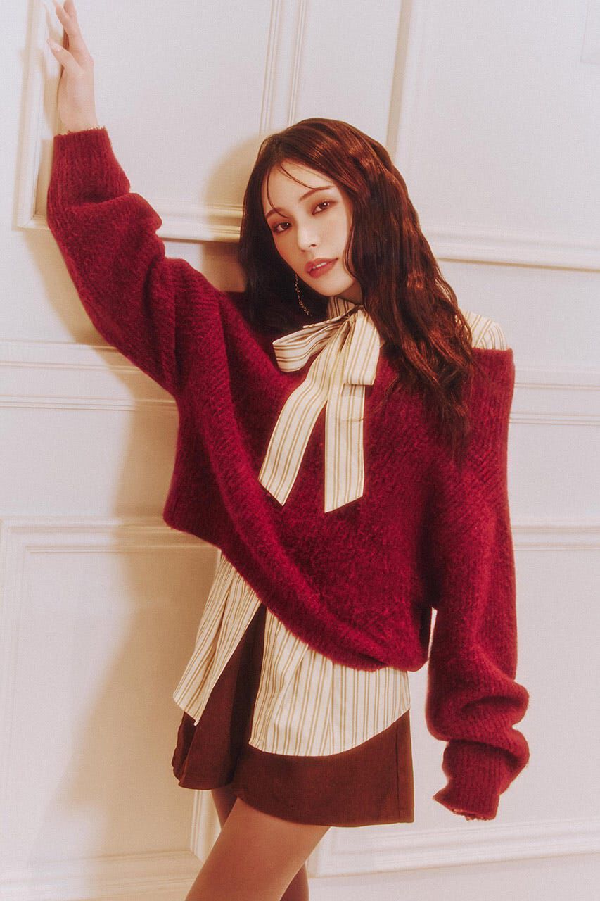 rienda「オフショルニットトップス」|ニット・セーター|RED