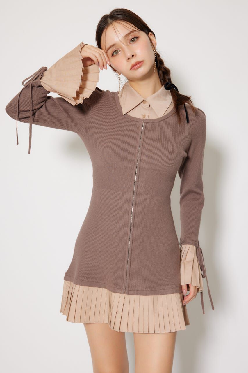 rienda「レイヤードパターンシャツニットミニワンピース」|ワンピース|BRN