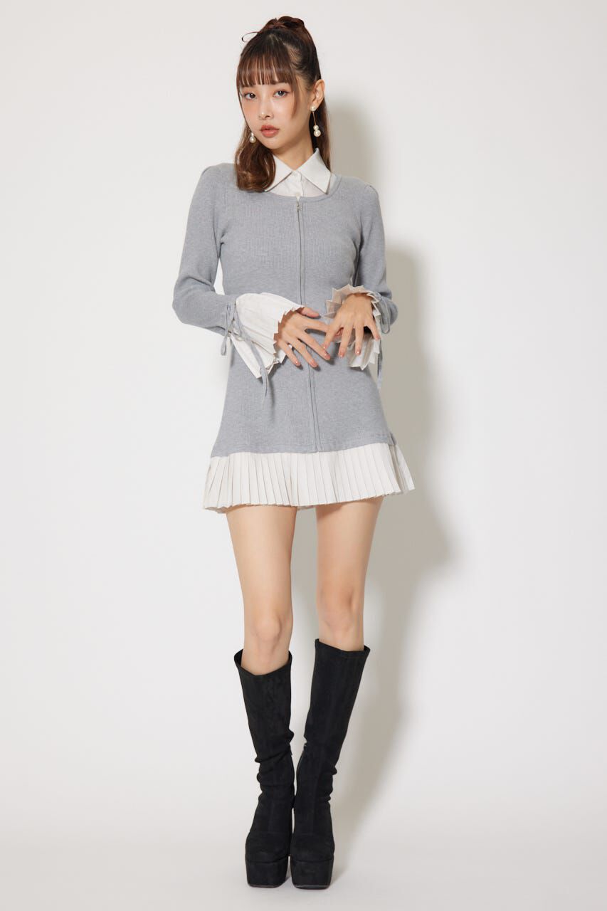 rienda「レイヤードパターンシャツニットミニワンピース」|ワンピース|