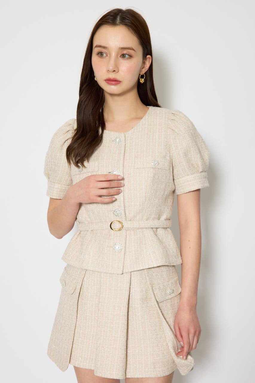 rienda「ノーカラーツイードペプラムジャケット」|その他|