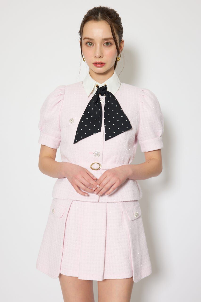 rienda「ノーカラーツイードペプラムジャケット」|その他|