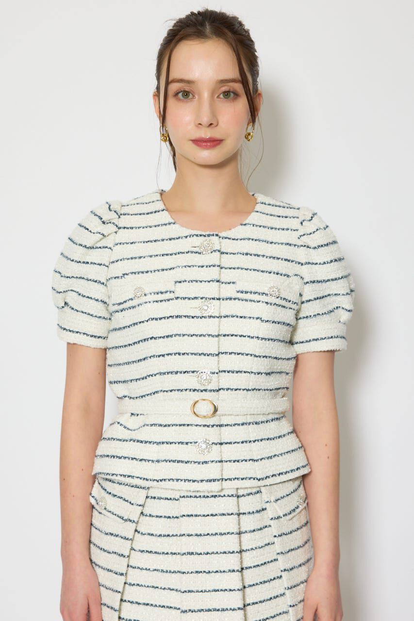 rienda「ノーカラーツイードペプラムジャケット」|その他|