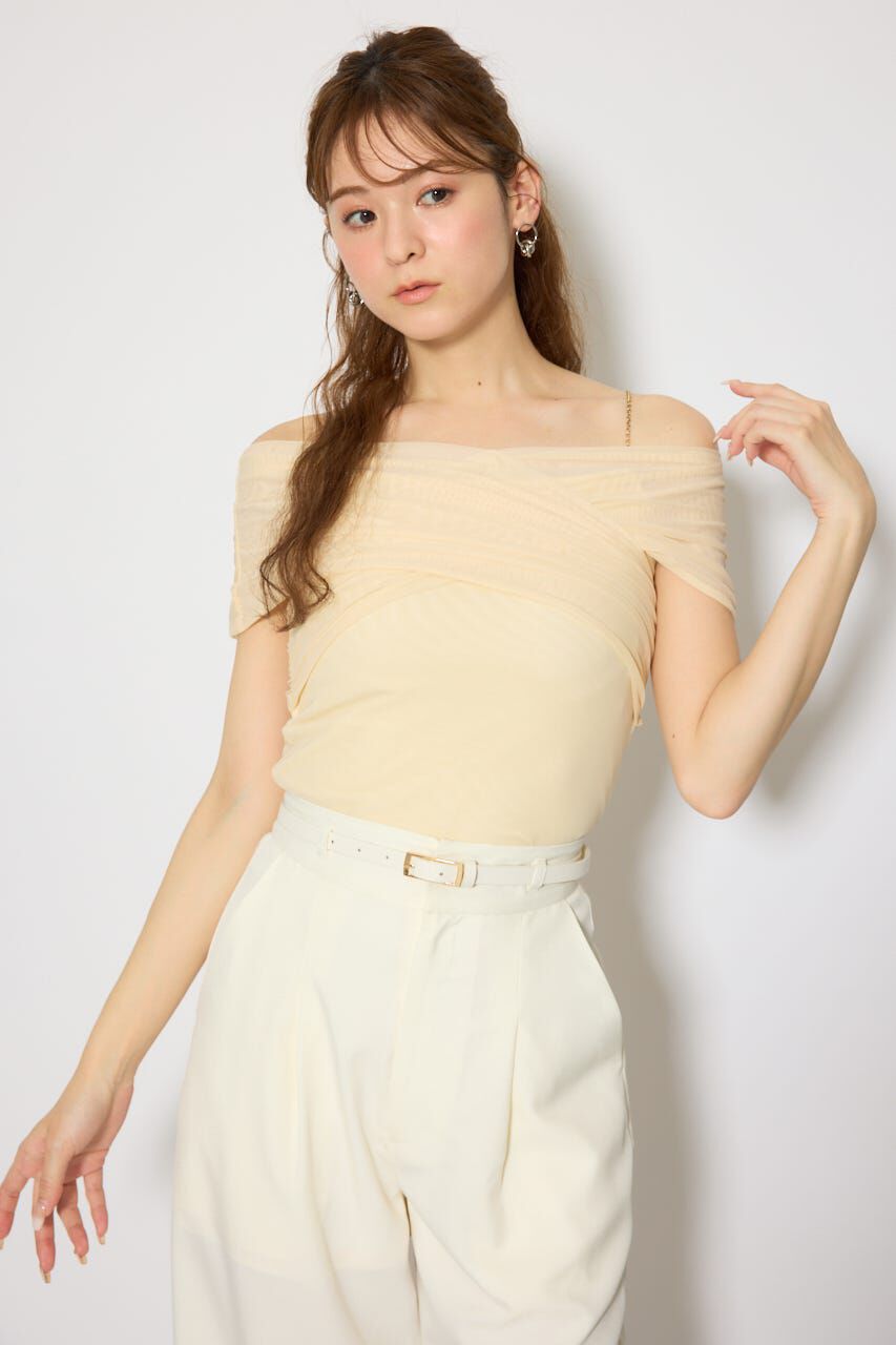 rienda「フロントクロスチュールカットトップス」|Tシャツ・カットソー|