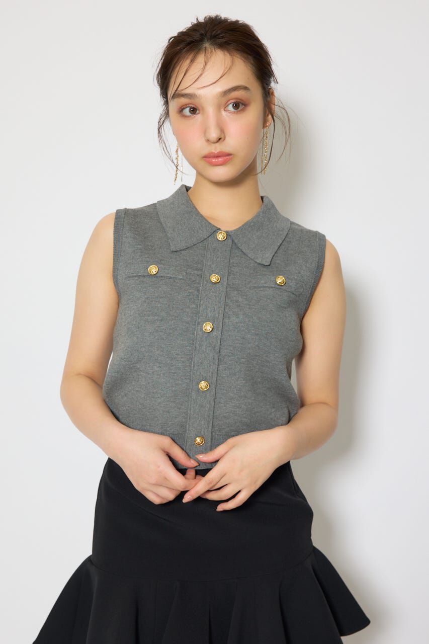 rienda「ゴールドボタンノースリニットトップス」|ニット・セーター|