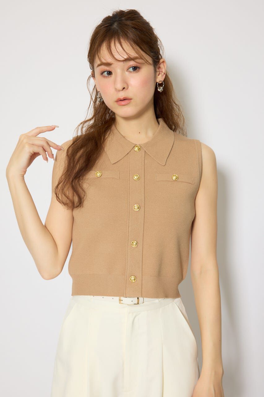rienda「ゴールドボタンノースリニットトップス」|ニット・セーター|