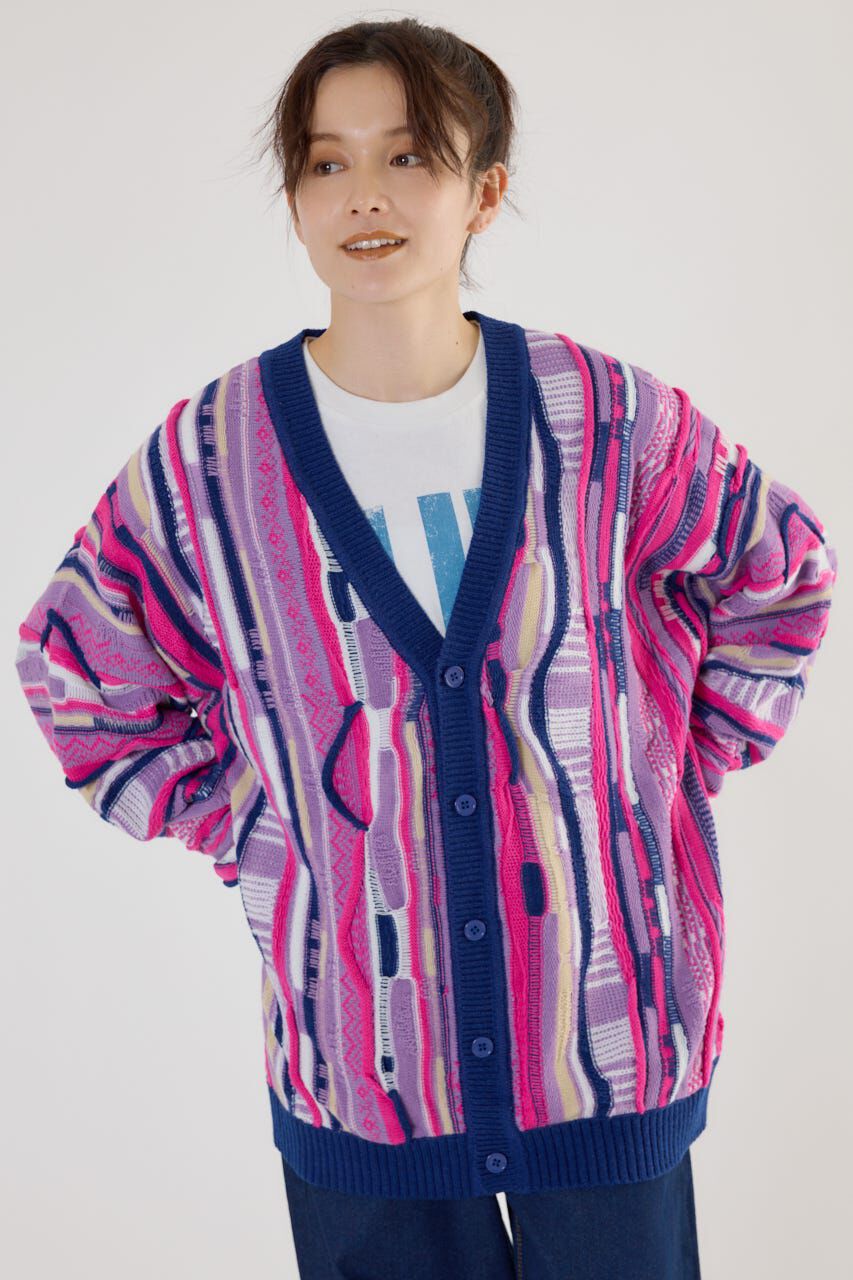 RODEO CROWNS「3Dマルチカラーニットカーディガン」|カーディガン|柄NVY5