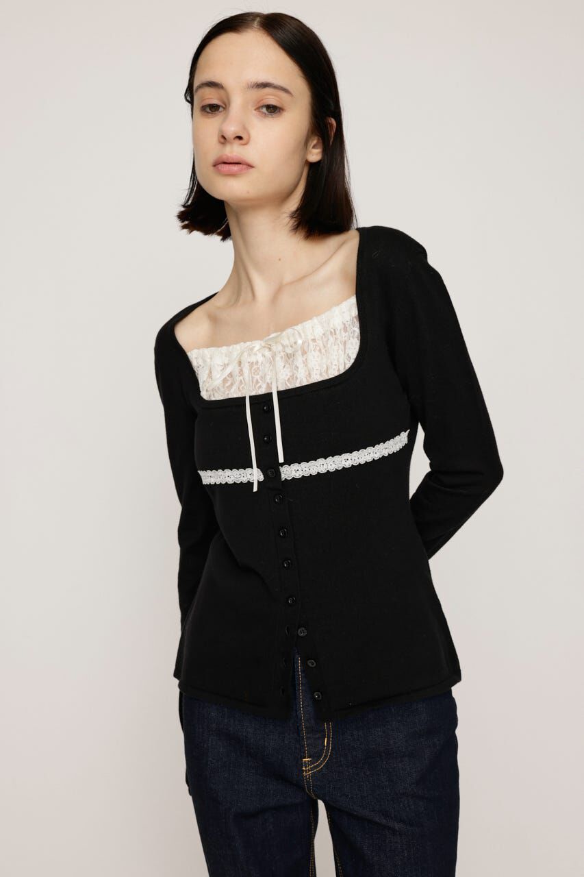 SLY「LACE DOCKING KNIT トップス」|ニット・セーター|BLK