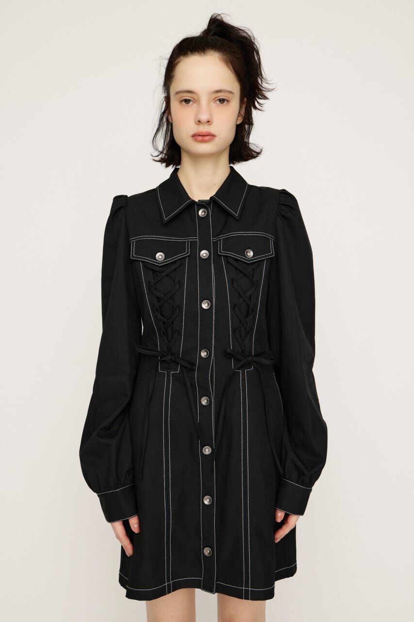 SLY「LACE UP FRONT BUTTON ショートワンピース」|ワンピース|