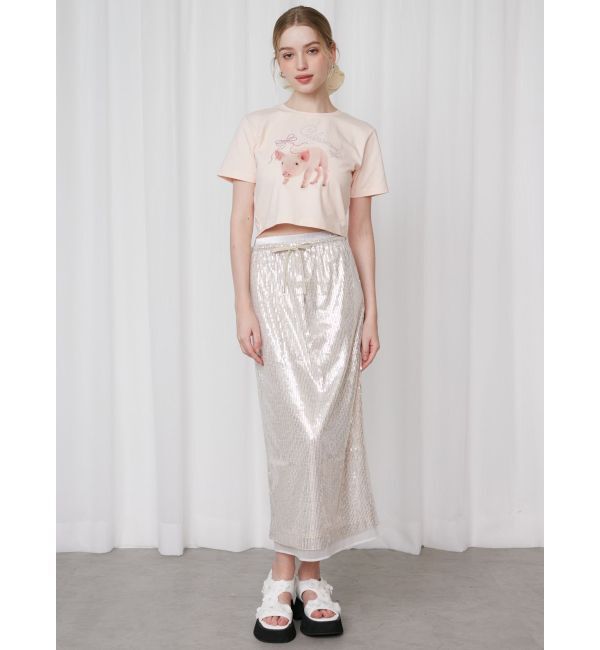 CALNAMUR「SPANGLE DRAWSTRINGS SK/スパンコールドロストスカート」|スカート|