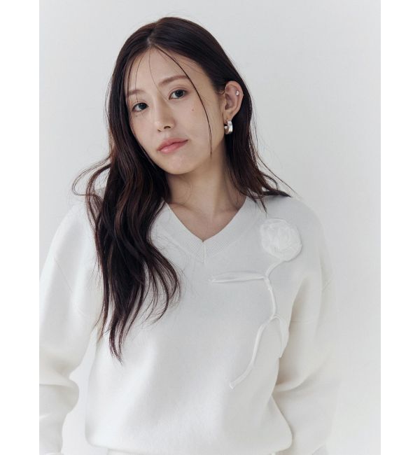 CALNAMUR「オーガンコサージュVネックニット」|ニット・セーター|