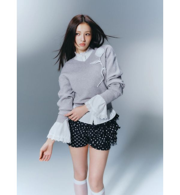 CALNAMUR「オーガンコサージュVネックニット」|ニット・セーター|