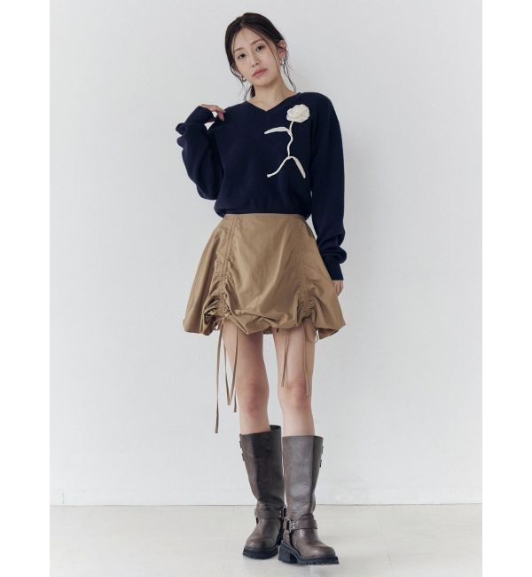 CALNAMUR「オーガンコサージュVネックニット」|ニット・セーター|