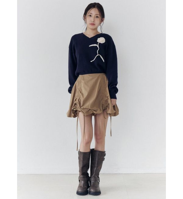 CALNAMUR「オーガンコサージュVネックニット」|ニット・セーター|