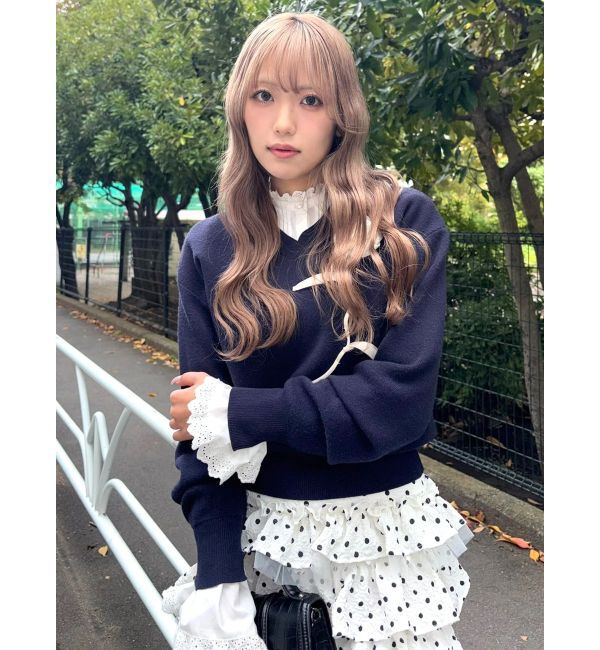 CALNAMUR「オーガンコサージュVネックニット」|ニット・セーター|