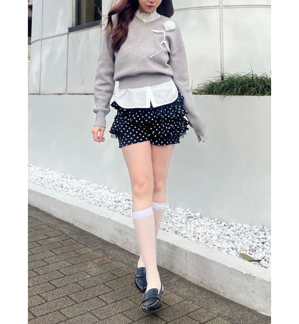 CALNAMUR「オーガンコサージュVネックニット」|ニット・セーター|