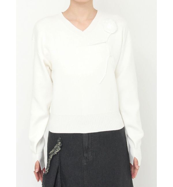 CALNAMUR「オーガンコサージュVネックニット」|ニット・セーター|