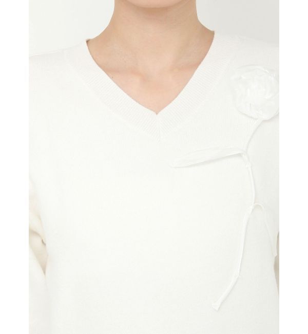 CALNAMUR「オーガンコサージュVネックニット」|ニット・セーター|