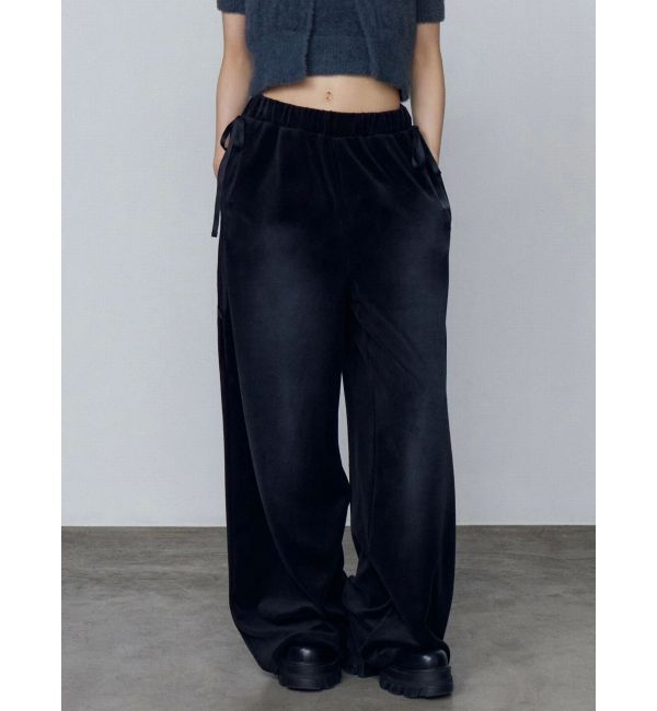 EMODA「サイドリボンベロアパンツ」|その他|ブラック