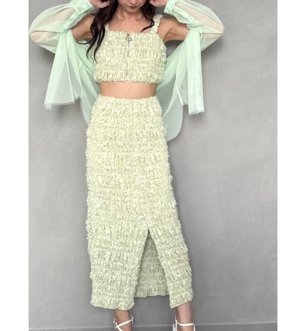 MERCURYDUO「【OUNNOUN】カットジャガード シャーリング ペンシルスカート」|スカート|