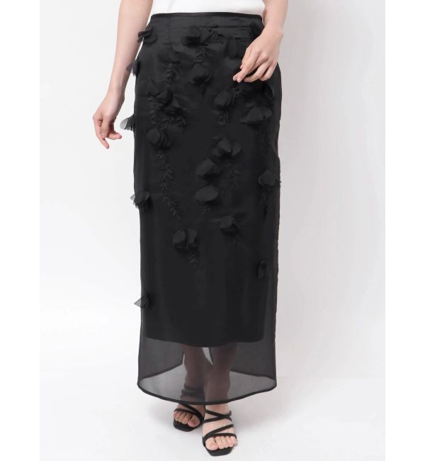 MERCURYDUO「【OUNNOUN】コサージュモチーフオーガンジースカート」|スカート|ブラック