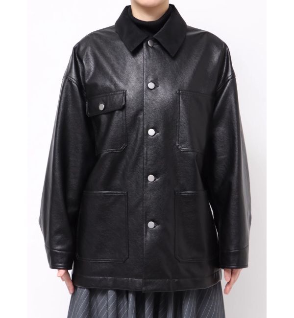 MERCURYDUO「【OUNNOUN】フェイクレザーカバーオール」|ブルゾン・スタジャン|