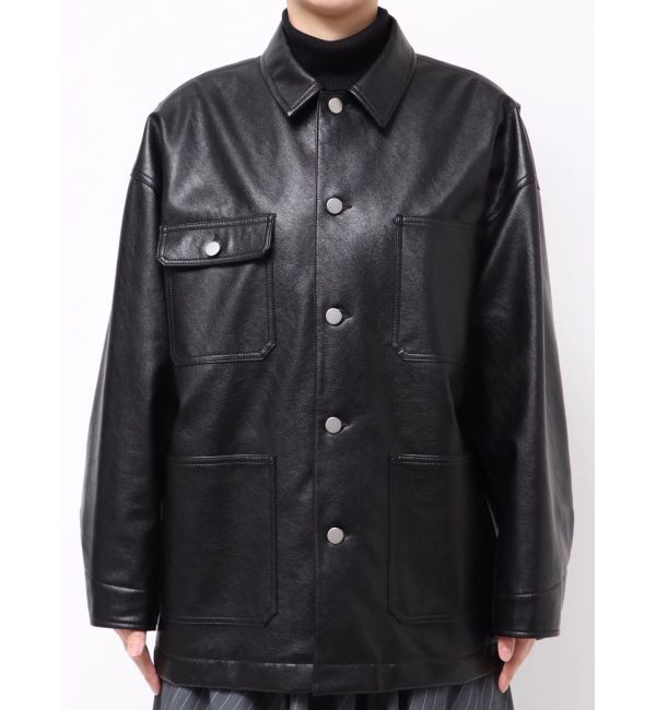 MERCURYDUO「【OUNNOUN】フェイクレザーカバーオール」|ブルゾン・スタジャン|