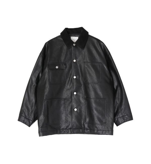 MERCURYDUO「【OUNNOUN】フェイクレザーカバーオール」|ブルゾン・スタジャン|
