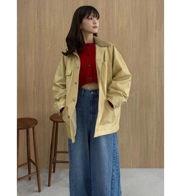 MERCURYDUO「【OUNNOUN】フェイクレザーカバーオール」|ブルゾン・スタジャン|