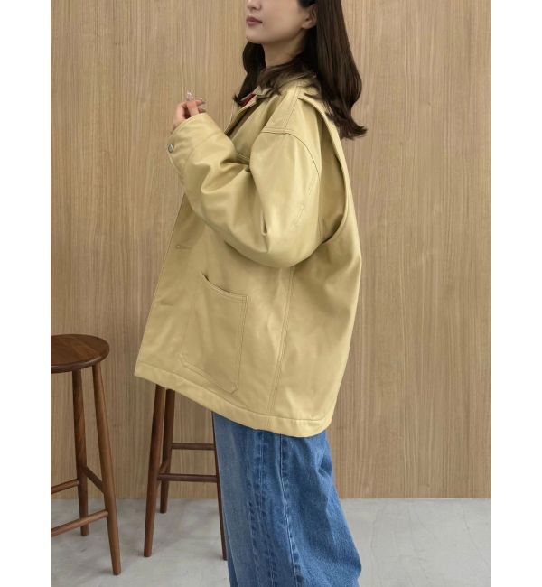 MERCURYDUO「【OUNNOUN】フェイクレザーカバーオール」|ブルゾン・スタジャン|