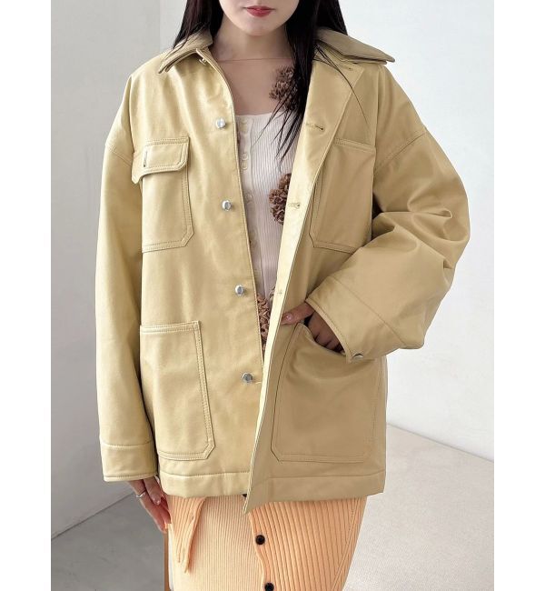 MERCURYDUO「【OUNNOUN】フェイクレザーカバーオール」|ブルゾン・スタジャン|イエロー