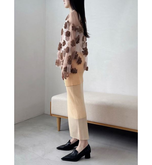 MERCURYDUO「【OUNNOUN】フラワーモチーフチュールTブラウス」|シャツ・ブラウス|