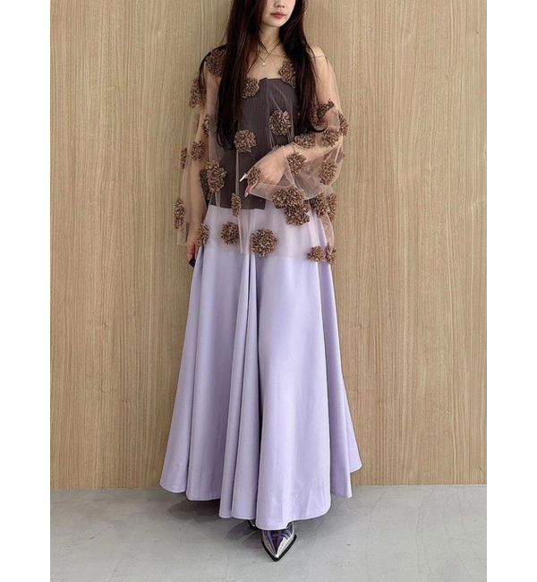 MERCURYDUO「【OUNNOUN】フラワーモチーフチュールTブラウス」|シャツ・ブラウス|