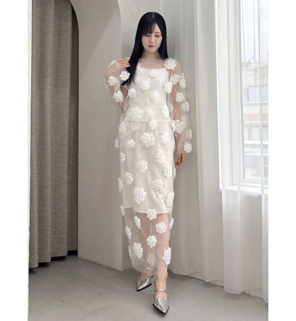 MERCURYDUO「【OUNNOUN】フラワーモチーフチュールTブラウス」|シャツ・ブラウス|