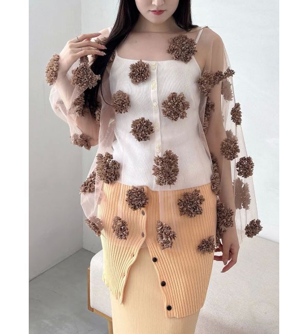 MERCURYDUO「【OUNNOUN】フラワーモチーフチュールTブラウス」|シャツ・ブラウス|ベージュ