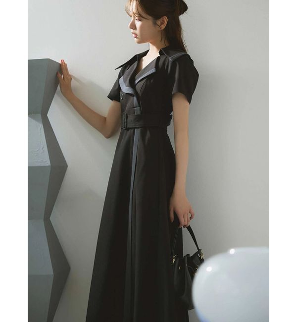 MERCURYDUO「バイカラーハーフスリーブトレンチフレアワンピース」|ワンピース|