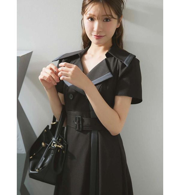 MERCURYDUO「バイカラーハーフスリーブトレンチフレアワンピース」|ワンピース|