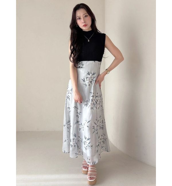 MERCURYDUO「花柄ドッキングバックレースアップワンピース」|ワンピース|